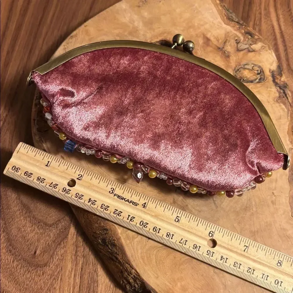 NEW. Beaded Clutch with Multi Colored Stones & Gold Kiss Lock